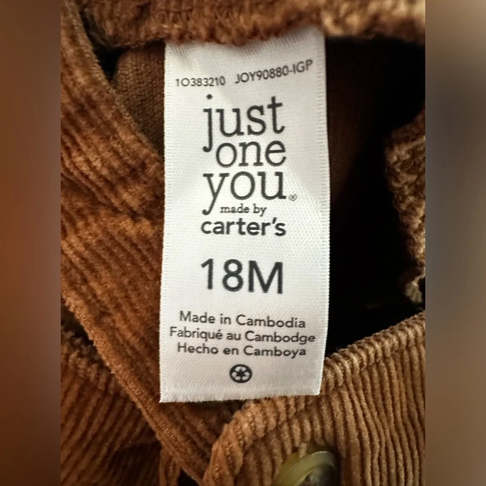 Baby brown corduroy teddy bear overalls